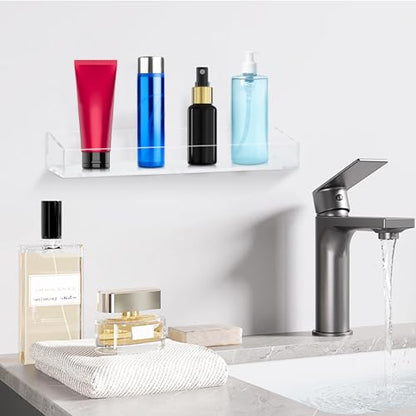 2 Pack Acrylic Bathroom Shelves, Clear Acrylic Shower Caddy Organizer, 15" Invisible Floating Shelves for Book/Figures/Photo/Makeup in Bathroom, Living Room, Bedroom, Kitchen