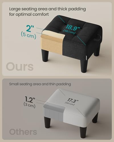 SONGMICS Foot Stool with Legs, Small Footstool Ottoman, Linen-Look Fabric Seat with Thick Cushion, for Living Room, Bedroom, Entryway, 330 lb Weight Capacity, Ink Black ULOM502B01