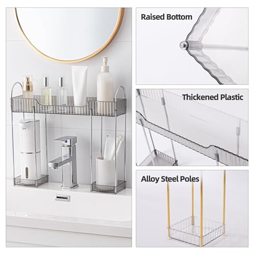YCIA&DONE Bathroom Countertop Organizer Over The Faucet, Narrow Counter Organizers Above Sink, Table Mounted Faucet Over Sink Shelf for Kitchen, Toilet, Laundry(Smoky Gray)