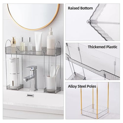YCIA&DONE Bathroom Countertop Organizer Over The Faucet, Narrow Counter Organizers Above Sink, Table Mounted Faucet Over Sink Shelf for Kitchen, Toilet, Laundry(Smoky Gray)