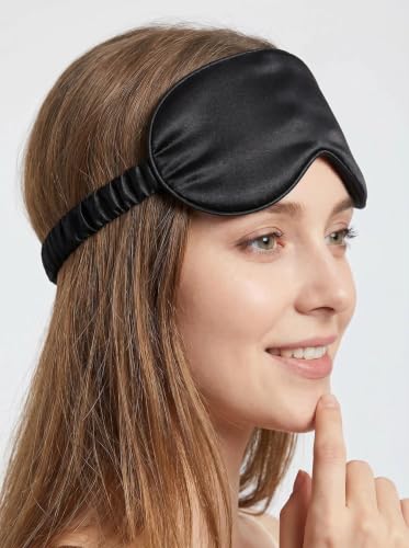 [3 Pack] QSYW Sleep Masks, Satin Eye Mask for Sleeping - Silky Eye Masks Bulk with Storage Bag & Elastic Strap,Black