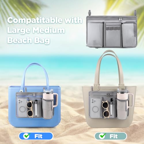 OUTXE Organizer Holder for Bogg Simple Modern Bag Accessories | Cup Phone Holder compatible with Stanley, Storage Mesh Divider Organizing Insert Pouch for XL Bog Beach Rubber Tote Bag, Gray