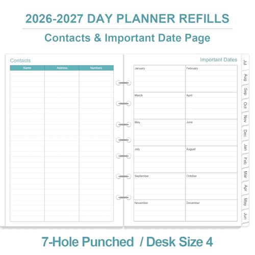 2026-2027 Planner Refills - One Page Per Day Daily ＆ Monthly Planner, July 2026-June 2027, 7-Hole Punched，Prioritized, To-Do List, Notes, Appointment Schedule, Desk Size 4, 5.8" x 8.3"