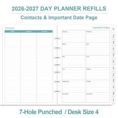 2026-2027 Planner Refills - One Page Per Day Daily ＆ Monthly Planner, July 2026-June 2027, 7-Hole Punched，Prioritized, To-Do List, Notes, Appointment Schedule, Desk Size 4, 5.8" x 8.3"