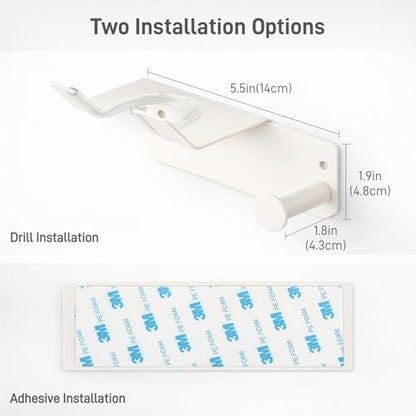 Hair Dryer Holder, Dyson Hair Dryer Holder, Blow Dryer Holder with Cord Hook SUS304 Stainless Steel Wall Mount, Self Adhesive/Screw Space Saving Hairdryer Holder for Bathroom White