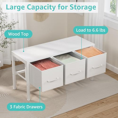 BOLUO Closet Storage with 3 Fabric Drawers Small White Dresser for Closet Floor Organizer Dorm Bedroom White