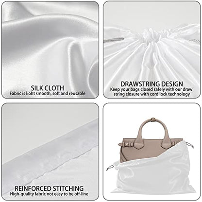 10 Pack Dust Bags for Purses and Handbags, Silk Dust Cover Storage Bag with Drawstring Travel Storage Pouch for Handbag Purse Shoes Boots (White, 23.6 × 19.6 in)