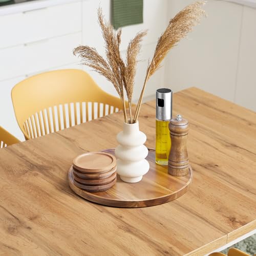 12 Inch Acacia Wood Round Tray, Wooden Decorative Bathroom Coffee Table Tray Centerpiece Candle Holder for Farmhouse Kitchen Dining Room Home Decor Coffee Table Decor and Accessories