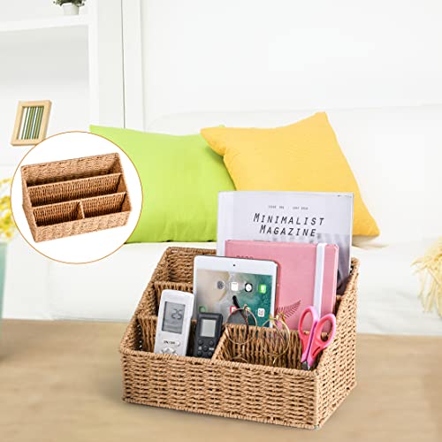 Woven Mail Organizer Countertop, 12 Inch Mail Organizer Basket for Bill and Pen, Farmhouse Desk organizers and storage