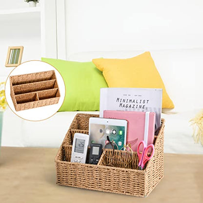 Woven Mail Organizer Countertop, 12 Inch Mail Organizer Basket for Bill and Pen, Farmhouse Desk organizers and storage