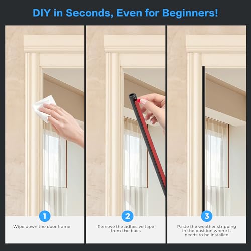 Ravinte Weather Stripping Door Seal Strip, 23 FT D-Shaped Silicone, Black | Door Weather Stripping, Self-Adhesive D-Seal, 3/8 x 5/16 in, Fits 5/16 to 5/32 in Gaps, Door and Window Frames, Blocks Drafts