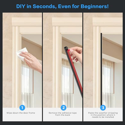 Ravinte Weather Stripping Door Seal Strip, 23 FT D-Shaped Silicone, Black | Door Weather Stripping, Self-Adhesive D-Seal, 3/8 x 5/16 in, Fits 5/16 to 5/32 in Gaps, Door and Window Frames, Blocks Drafts