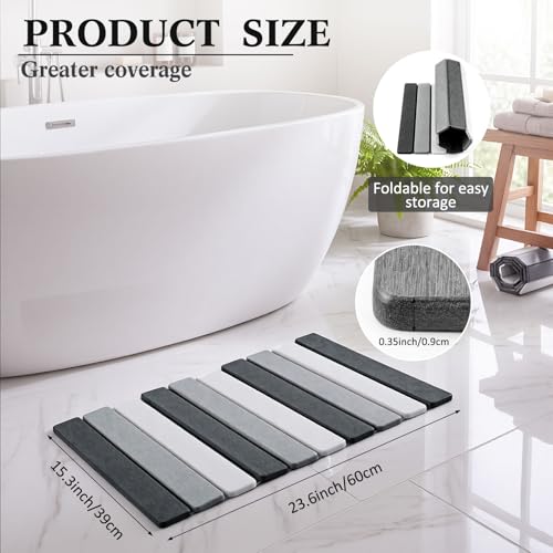 Stone Bath Mats for Bathroom, 23.6 x 15.3 Inch Foldable Super Absorbent Diatomaceous Earth Bath Mat, Non Slip Quick Drying Bathroom Shower Rugs, Easy to Clean and Storage(Square Edge)