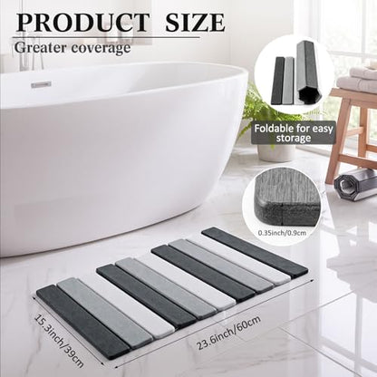Stone Bath Mats for Bathroom, 23.6 x 15.3 Inch Foldable Super Absorbent Diatomaceous Earth Bath Mat, Non Slip Quick Drying Bathroom Shower Rugs, Easy to Clean and Storage(Square Edge)