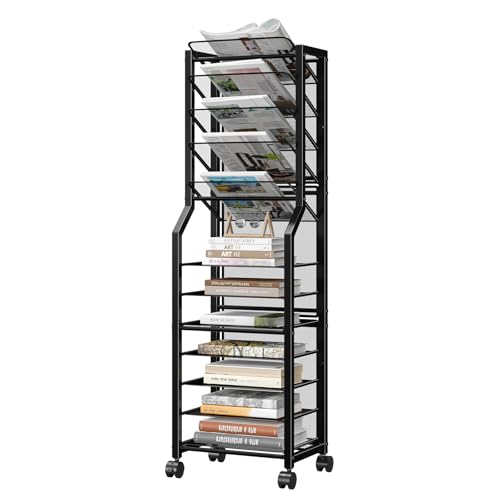 12 Tier Rolling File Cart, Desk File Organizer wit... (Black | Metal)