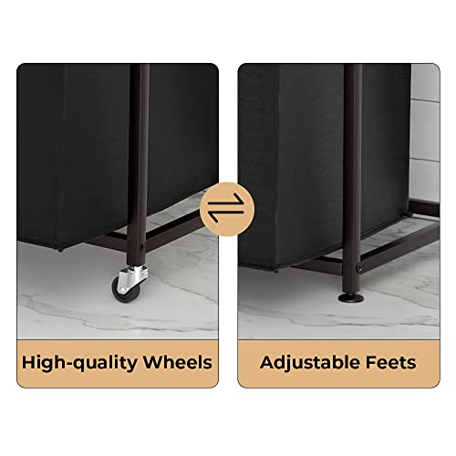 Laundry Hampers with Shelf, Laundry Basket 3 Section, Laundry Sorter with Pull-Out Removable Large 3 Color Bags and Movable Wheels, Metal Frame, 3 x 15.87 Gallons (60L), Rustic Brown PF04XLN