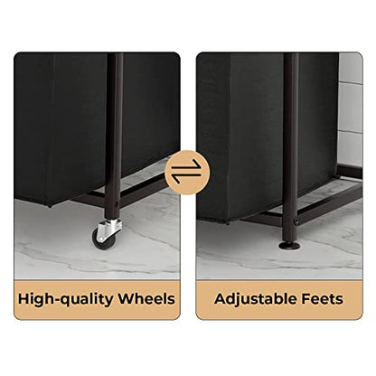 Laundry Hampers with Shelf, Laundry Basket 3 Section, Laundry Sorter with Pull-Out Removable Large 3 Color Bags and Movable Wheels, Metal Frame, 3 x 15.87 Gallons (60L), Rustic Brown PF04XLN