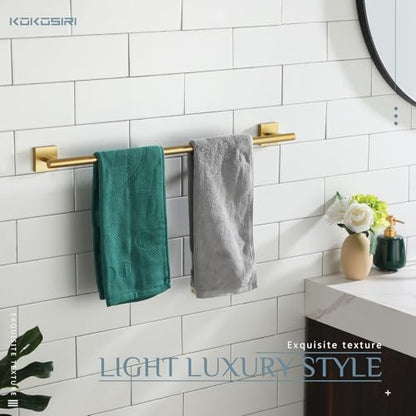 KOKOSIRI Bathroom Towel Bar Bath Towel Holders for Toilet Kitchen Cabinet Wall Mount 24 Inch Brushed Gold Stainless Steel B4005BG-L24