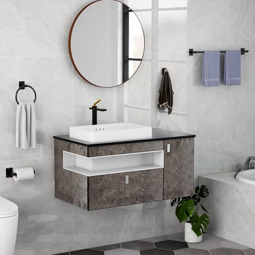 Black Bathroom Accessories Set, 4-Piece Bathroom Hardware Set | 24 inch Towel Bar, Towel Racks for Bathroom, Robe Towel Hooks, Toilet Paper Holder Wall Mounted