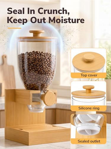 Bamboo Cereal Dispenser Countertop, 2L Airtight Single Pack