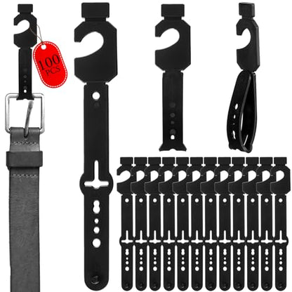 100 Pack Belt Hanger, Black Plastic Tie Hangers Bulk for Men & Women, Non-Slip Space Saving Closet Organizers and Storage, Durable Retail Display Hooks for Wardrobe, Accessories