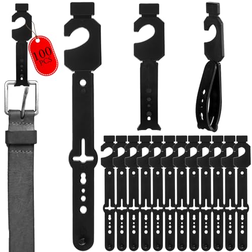 100 Pack Belt Hanger, Black Plastic Tie Hangers Bulk for Men & Women, Non-Slip Space Saving Closet Organizers and Storage, Durable Retail Display Hooks for Wardrobe, Accessories