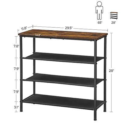 VASAGLE Shoe Rack, 4-Tier Shoe Storage Organizer for Entryway and Closet, Holds 9-12 Pairs of Shoes, 3 Fabric Shelves, Steel Frame, Industrial, Rustic Brown and Black ULBS035B01