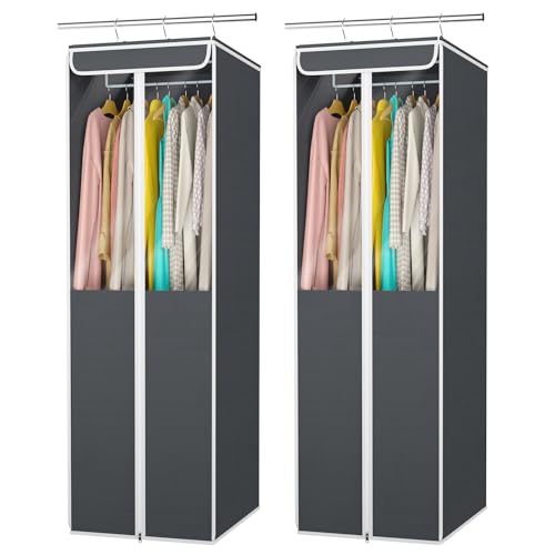 Univivi Garment Bags for Hanging Clothes, Dress Bag 54 In, Dark Grey, 2 PCS | Large Capacity, PVC Clear Window, Sturdy Metal Hanger, Durable Zipper, Premium Clothes Storage Bags for Suits, Coats, Dresses