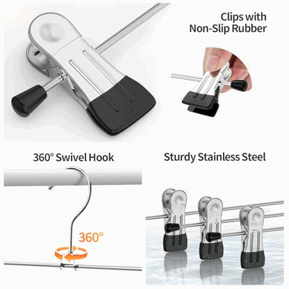 Pants Hangers with Clips Skirt Hangers for Women 50Pack | Metal Adjustable Trouser Hangers for Jeans Shorts Dress Clothes Hangers Space Saving Black