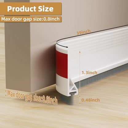cuysfead 39" Door Draft Stopper for Bottom of Door with Brush,Strong Adhesive Under Door Sweep for Exterior & Interior,Soundproof Door Gap Filler Bottom Seal Dust Blocker and Noise Stopper,White