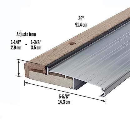 MD Building Adjustable Aluminum & Hardwood Threshold, Silver, 36in