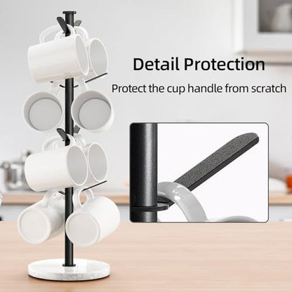 Gypie Marble Mug Holder Tree, 8 Hooks Coffee Cups Stand, New Upgraded Stable Mug Stand for Kitchen Counter Cabinet Cafe Black