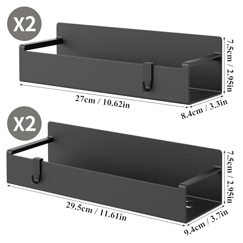 4 Pack Magnetic Spice Rack Organizer for Refrigerator and Oven, Black Fridge Organizers and Storage for Kitchen | Kitchen Magnetic Shelf for Fridge, Spice Organizer and Storage, Baby Bottle Holder for Fridge, Magnetic Tea Bag Organizer