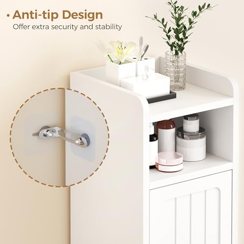 BEWISHOME Small Bathroom Storage Cabinet, 2 Doors Narrow Bathroom Cabinet | Storage Cabinet with Adjustable Shelves, Narrow Toilet Paper Cabinet 7.9"D x 7.9"W x 31.5"H, for Small Spaces, White YYG03W
