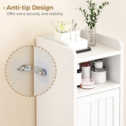 BEWISHOME Small Bathroom Storage Cabinet, 2 Doors Narrow Bathroom Cabinet | Storage Cabinet with Adjustable Shelves, Narrow Toilet Paper Cabinet 7.9"D x 7.9"W x 31.5"H, for Small Spaces, White YYG03W