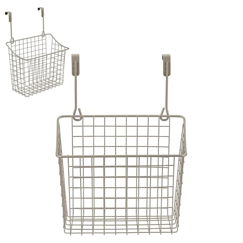Spectrum Hanging Baskets for Organizing (Large, Satin Nickel) - Grid Over the Cabinet Wire Basket for Kitchen or Bathroom - Door Hanging Storage Organizer for Cleaning Supplies, Washcloths, & Towels