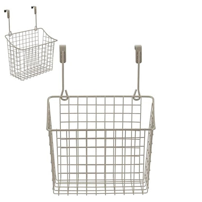 Spectrum Hanging Baskets for Organizing (Large, Satin Nickel) - Grid Over the Cabinet Wire Basket for Kitchen or Bathroom - Door Hanging Storage Organizer for Cleaning Supplies, Washcloths, & Towels