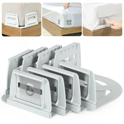 VOOWO Bed Sheet Holders For Corners - Bed Lock Sheet Holder Keep Sheets Firm & Tight, Heavy Duty Fitted Sheets Corner Holders, Mattress Corner Clips Bedsheet Gripper For King Queen Size Beds, Set of 4
