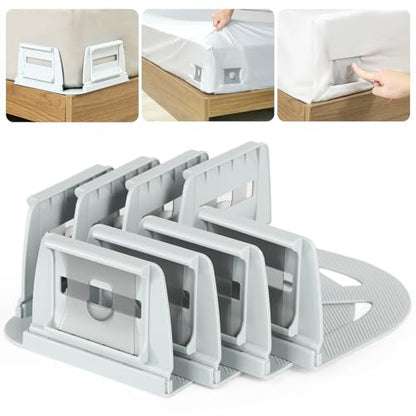 VOOWO Bed Sheet Holders For Corners - Bed Lock Sheet Holder Keep Sheets Firm & Tight, Heavy Duty Fitted Sheets Corner Holders, Mattress Corner Clips Bedsheet Gripper For King Queen Size Beds, Set of 4