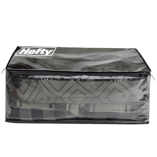 Hefty Storage Bags Extra Large Double Zipper Backpack, Heavy Duty Water Resistant Moving Totes with Shoulder Straps, Foldable Reusable Packing Organizers, 2 Pack (X-Large Black)