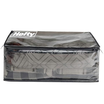 Hefty Storage Bags Extra Large Double Zipper Backpack, Heavy Duty Water Resistant Moving Totes with Shoulder Straps, Foldable Reusable Packing Organizers, 2 Pack (X-Large Black)