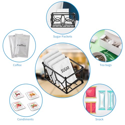 4 Pieces Black Metal Sugar Packet Holder Tea Bag Organizer Sugar Caddy Holder Small Sugar Container Coffee Creamer Holder Tea Bag Caddy Holder for Coffee Bar Kitchen Home
