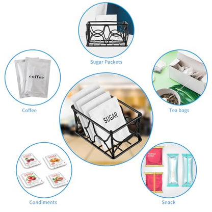 4 Pieces Black Metal Sugar Packet Holder Tea Bag Organizer Sugar Caddy Holder Small Sugar Container Coffee Creamer Holder Tea Bag Caddy Holder for Coffee Bar Kitchen Home