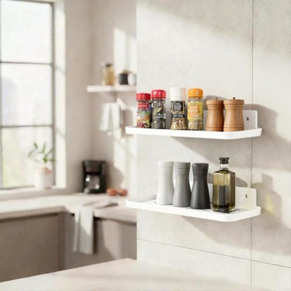 FAYYGYH Adhesive Floating Shelves, No Drill Floating Shelf for Wall Storage | Damage-Free Wall Mounted Organizer for Bathroom, Kitchen, Bedroom & Office (White, 4 PCS)