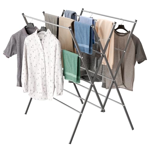 Drying Rack Clothing,Large 12 Drying Poles Clothes... (Dark Gray)