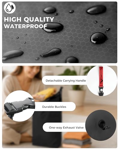 Travel Laundry Bag, Pump-Free Vacuum Compression Dirty Clothes Bag for Suitcases, Large Waterproof Wet Dry Bag, Space Saver Reusable Laundry Bag for Cruise Essentials, Road Trip & Dorm, Black