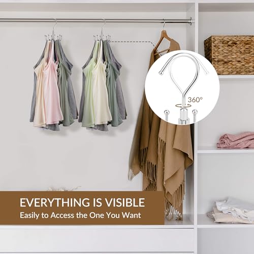 2 Pack Tank Top Hanger, Rotating Bra Organizer for Closet | Heavy-Duty Metal, Holds Up to 48 Garments, Sports Bras Holder with 16 Hooks Hanging Space-Saving Closet Organizer and Storage