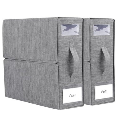 Cosybreeze Bed Sheet Organizers and Storage 2 Pack Foldable Linen Closet Organizer with Window - Full/Twin Size Bedding Storage for Duvet Cover, Bedding Clothes (Gray)