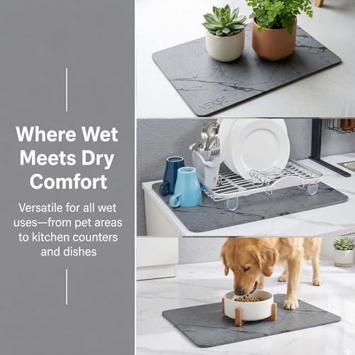 Extra Large Stone Bath Mat for Bathroom (32" x 20") | Non Slip Super Absorbent Quick Dry Diatomaceous Earth Bath Mat | XL Diatomite Stone Bath Shower Mat | Drying Mat for Kitchen Counter | Gray