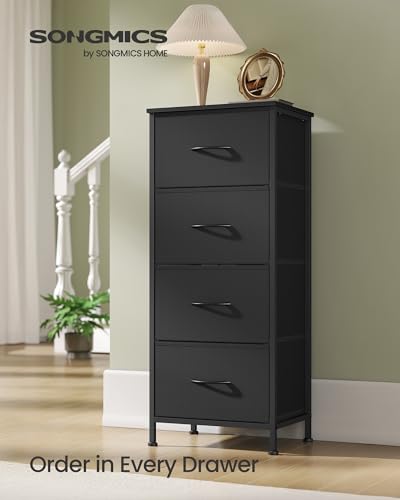 SONGMICS BELLAH Collection - Dresser for Bedroom, Chest of Drawers, Storage Organizer Unit, Closet, Entryway, Steel, 4 Drawers, Modern, Ink Black and Ebony Black ULGS314B01S